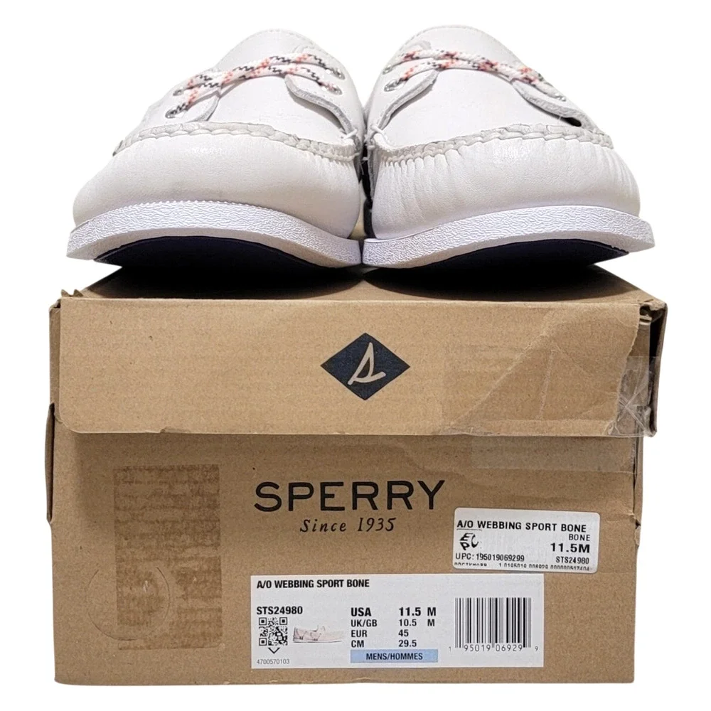 Sperry Men A/O Webbing Sport Boat Shoes Size US 11.5M Bone White Leather